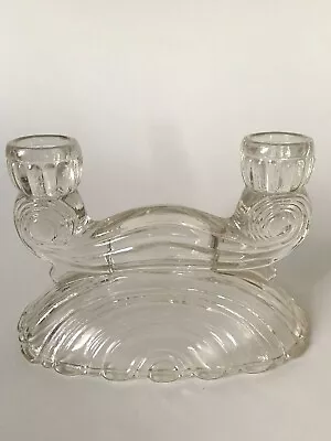 Vintage Clear Pressed Glass Crystal Double Candlestick Holders 4.5 Inches Tall • $11.99