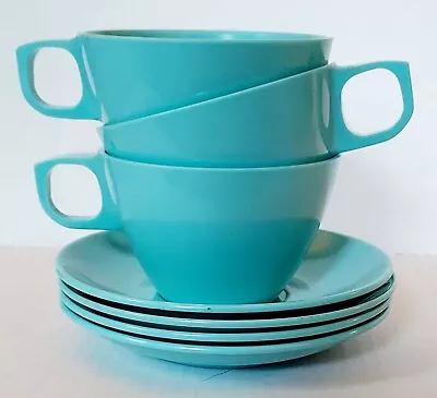 3 Mallo-Ware Melmac Cups Saucers #37 And #55 Turquoise USA Melamine Vintage  • $24.46