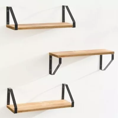 Shelves Wall Floating Set Wood Shelf Wall Mounted Rustic Decor Storage 3 Pcs • $20.98