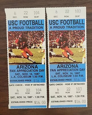 Vintage USC Vs Arizona Football Ticket Stubs 1987 LA Coliseum • $10