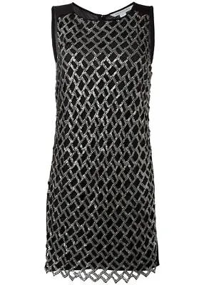 Diane Von Furstenberg Black Silver Tone Metallic A Line Dress Sz S Retail $698 • $155.60