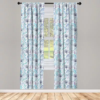 Nautical Curtains 2 Panel Set Seashells Bubble Ocean • £23.99