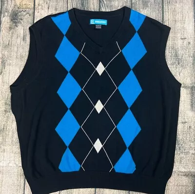 PGA Tour Sweater Vest Mens XXL Golf Argyle Diamond Black Blue 2XL • $15.88