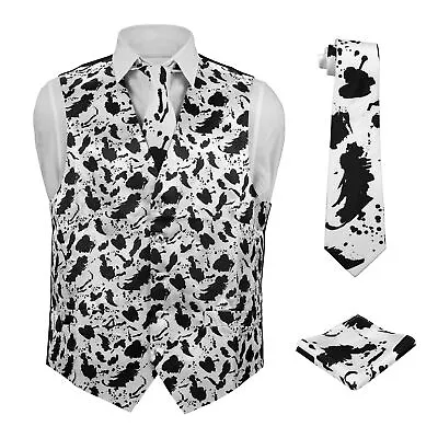 Concitor Men's Dress Vest COW Animal Pattern Design Mens Necktie And Hanky Set-M • $27.95