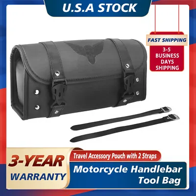 Motorcycle Tool Bag PU Leather Fork Saddlebags Handlebar Bag Sissy Bar Storage • $39.99