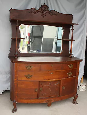 Antique Oak Sideboard Buffet – Carved Claw Feet - Lots Of Storage Space • $1250