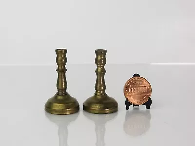 Vintage Miniature Pair Brass Candlesticks Dollhouse Diorama Accessory • $9.99