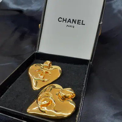 $1459 • Buy Vintage CHANEL Coco Logos Heart Earrings Gold Accessory 2  Rare F/S