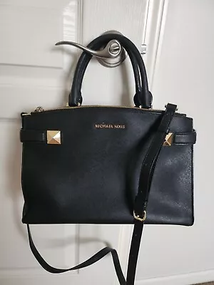 Michael Kors Sutton Saffiano Leather Black Satchel Handbag Purse VGUC • $64.99