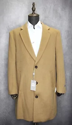 Men's Vinci Solid Camel Wool & Cashmere Blend Formal/Casual Overcoat • $199.99