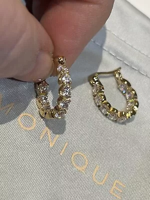 QVC Yellow Gold Plated Sterling Silver In/Out Set Diamonique Small Huggie Hoops • £18