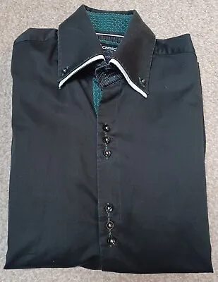 Men's Camicie Slim Fit 100% Cotton Black Italian Designer Shirt Size S/M • £7.99