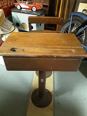 Vintage 1930's Adjustable School Desk And Swivel Chair W Ink Well • $250