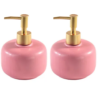 2 X Pink Ceramic Empty Lotion Dispensers Hand Pump Liquid Soap Holders Bottles • £14.95