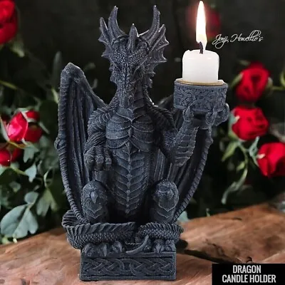 Dragon Figurine Ornament Candle Holder Gothic Pagan Wicca Fantasy Myth Black • £14.90