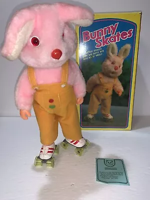 VINTAGE PINK BUNNY SKATES RABBIT On Roller Skates Stuffed Plush Toy PLAYS MUSIC • $49.99