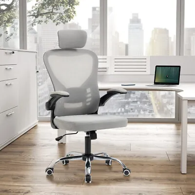 Mesh Office Chair With Flip Up Arms Adjust Seat Height Swivel Computer Chair NEW • £39.99