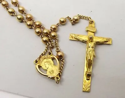 $2399.99 • Buy Vtg 10K Gold Rosary Crucifix Cross Catholic Estate Large Heavy Bead Sacred Heart