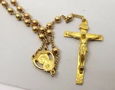 $2399.99 • Buy Vtg 10K Gold Rosary Crucifix Cross Catholic Estate Large Heavy Bead Sacred Heart