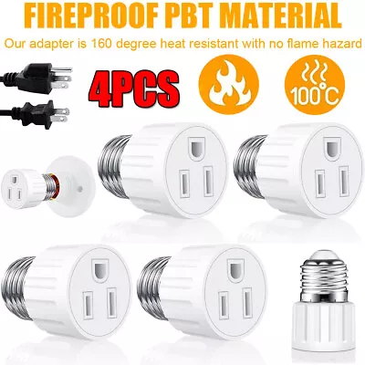 4Pcs 3 Prong Light Socket To Plug Adapter E26/E27 Light Bulb Outlet Adapter • $12.68