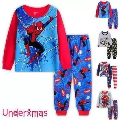 Baby Kids Boys Superhero Spider-man Pajamas Long Sleeve T-Shirt Pants Sleepwear • £7.19