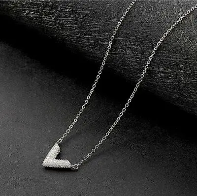 $9.99 • Buy V-Shape Pave Cubic Zirconia Silver SP Pendant Chain Necklace