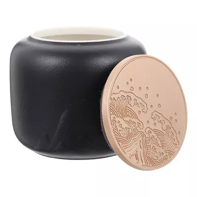 Black Pottery Tea Office Ceramic Tight Milk Container Sugar Canister • £15.18