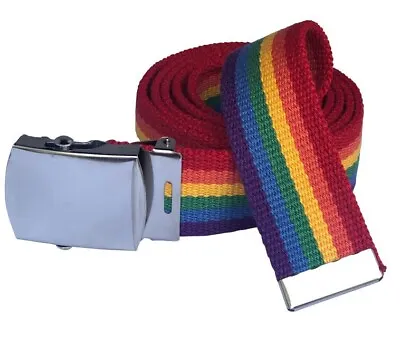 Rainbow Striped Web Belt Military Style With Silver Metal Buckle Adjustable • $10.99