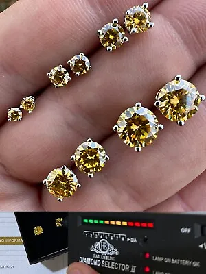 Real Canary Yellow Moissanite Screwback Stud Earrings 925 Silver 3-8mm Pass Test • $41.27