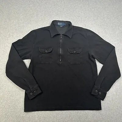 Polo Ralph Lauren Mens Shirt M Black Half Zip Collar Over Shirt Pockets Rare Vtg • $34.99