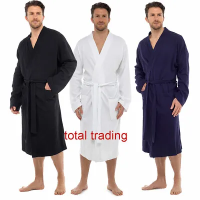 Mens Dressing Gown Gowns Robe Cotton WAFFLE  SUMMER SPA HOSPITAL HOLIDAY • £19.99