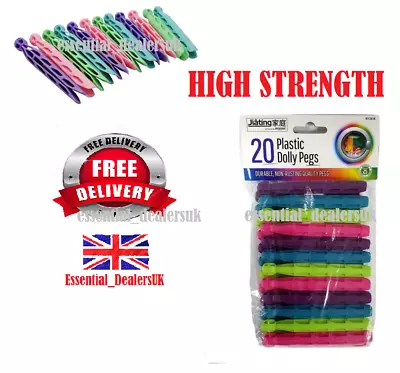 Strong Durable Coloured 20 Plastic Dolly Pegs Clothes Laundry Washing Line • £2.99