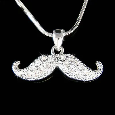  ~Mustache~ Made With Swarovski Crystal Fun Modern Bridal Wedding Party Necklace • $41