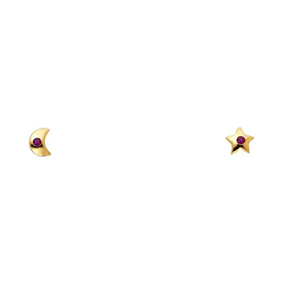 14K Yellow Gold Red OR White CZ Moon And Star Stud Screw Back Earrings • $48