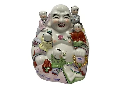 Chinese Laughing Buddha With 5 Children Porcelain Figurine Statue 12” • £182.81