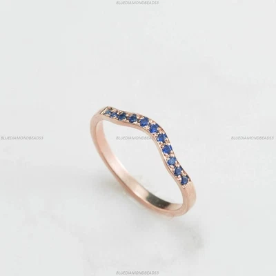 £387.93 • Buy Gift For Her 14k Yellow Gold Natural Sapphire Anniversary Band Wedding Ring