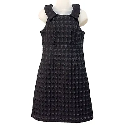 Merona Black Dress Size 6 Textured Houndstooth Sleeveless Collared • $17.99