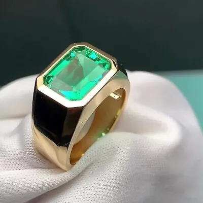 2.00 Ct Lab-Created Green Emerald Men's Band Wedding Ring 14K Yellow Gold Plated • $110.19