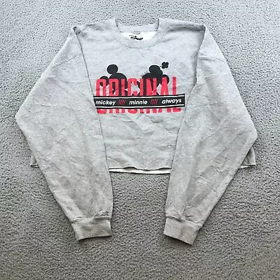 Disney Sweater Womens XL Gray Mickey Minnie Crew Neck Sweatshirt 41925 • $13.29