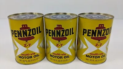 Lot 3 Vintage Pennzoil Multi-Vis Z-7 SAE 10W-40 Motor Oil Cans 1 Qt Quart Full • $59.90