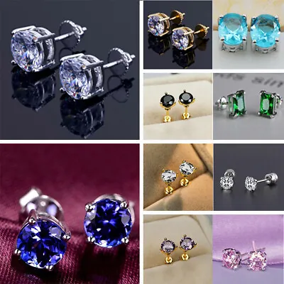 FASHION CUBIC ZIRCONIA STUD EARRINGS EAR PIERCING GOLD SILVER Women GIRL JEWELRY • $0.73