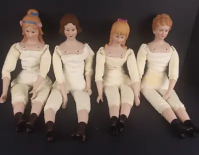 Vintage Shackman Little Women Bisque China Dolls Cloth Body 17  Set Of 4 • $79.99