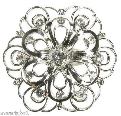 Diamante Brooch Silver Vintage Flower Shoe Pin Bridal Cake Decoration. New. Uk • £0.99