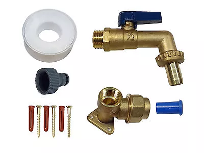 20mm MDPE Heavy Duty Lever Outside Tap Kit Brass Wall Plate Elbow Blue Lever • £24.99