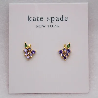 Kate Spade Jewelry Small Cute Grapes Stud Earrings CZ Purple Green For Girls NWT • $9.99