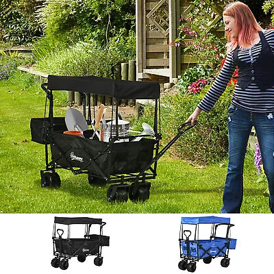 Trolley Cart Storage Wagon 4 Wheels W/ 2 Compartments Handle Canopy • £79.99