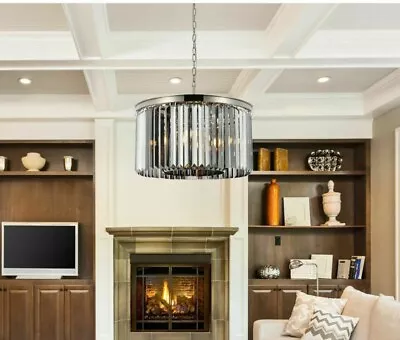 Silver Gray Shade Crystal Chandelier Polished Nickel Ceiling 8 Light Fixture 26  • $1793.07