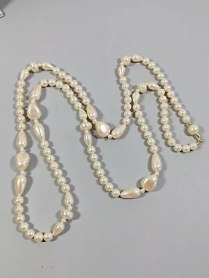 Vintage Ivory Color Faux Pearl Acrylic Beaded Long Necklace 42 Inches • $10.49