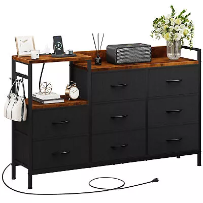 TAUS TV Stand With Power Outlet 52  Long TV Stand With 8 Large Fabric Drawers • $80.09