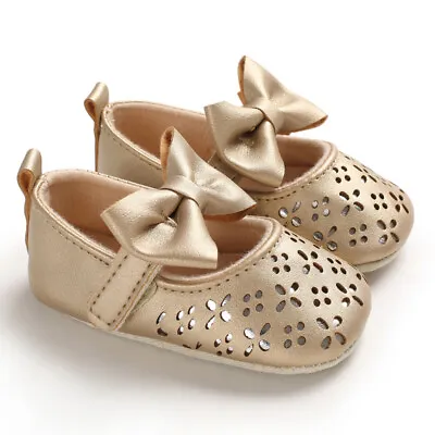 Newborn Baby Girl Gold Pram Shoes Infant Princess Wedding Party Dress Shoes 0-18 • £4.99